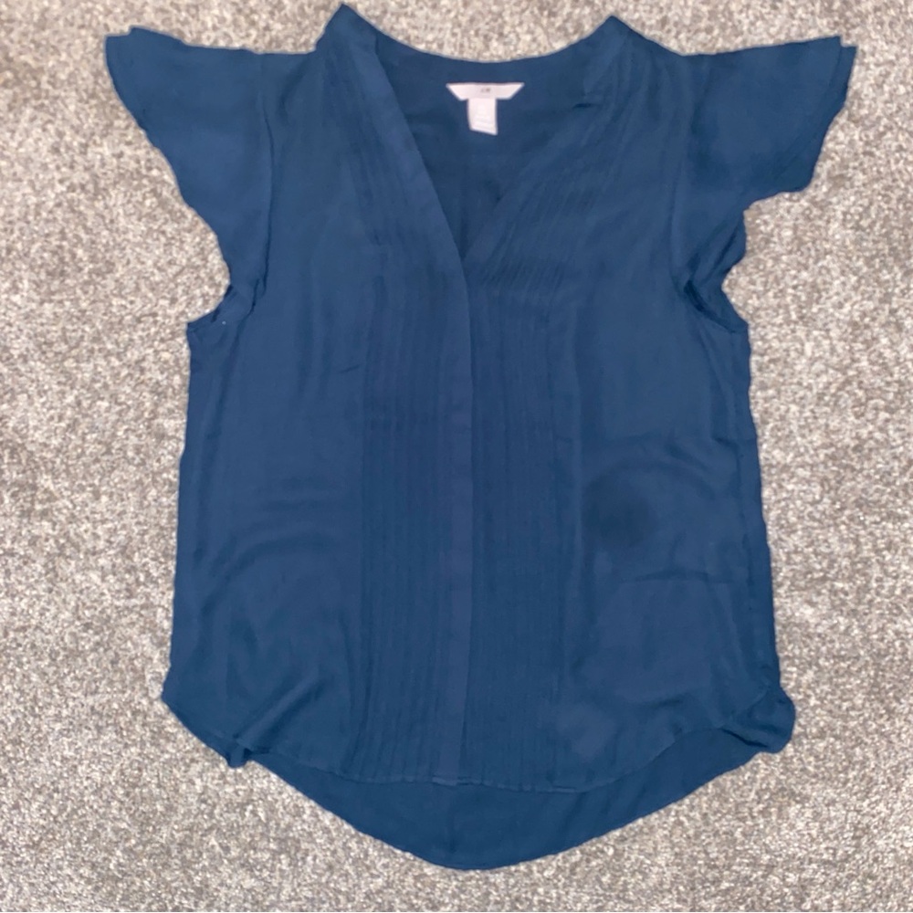 H&M Navy Flutter Sleeve Blouse